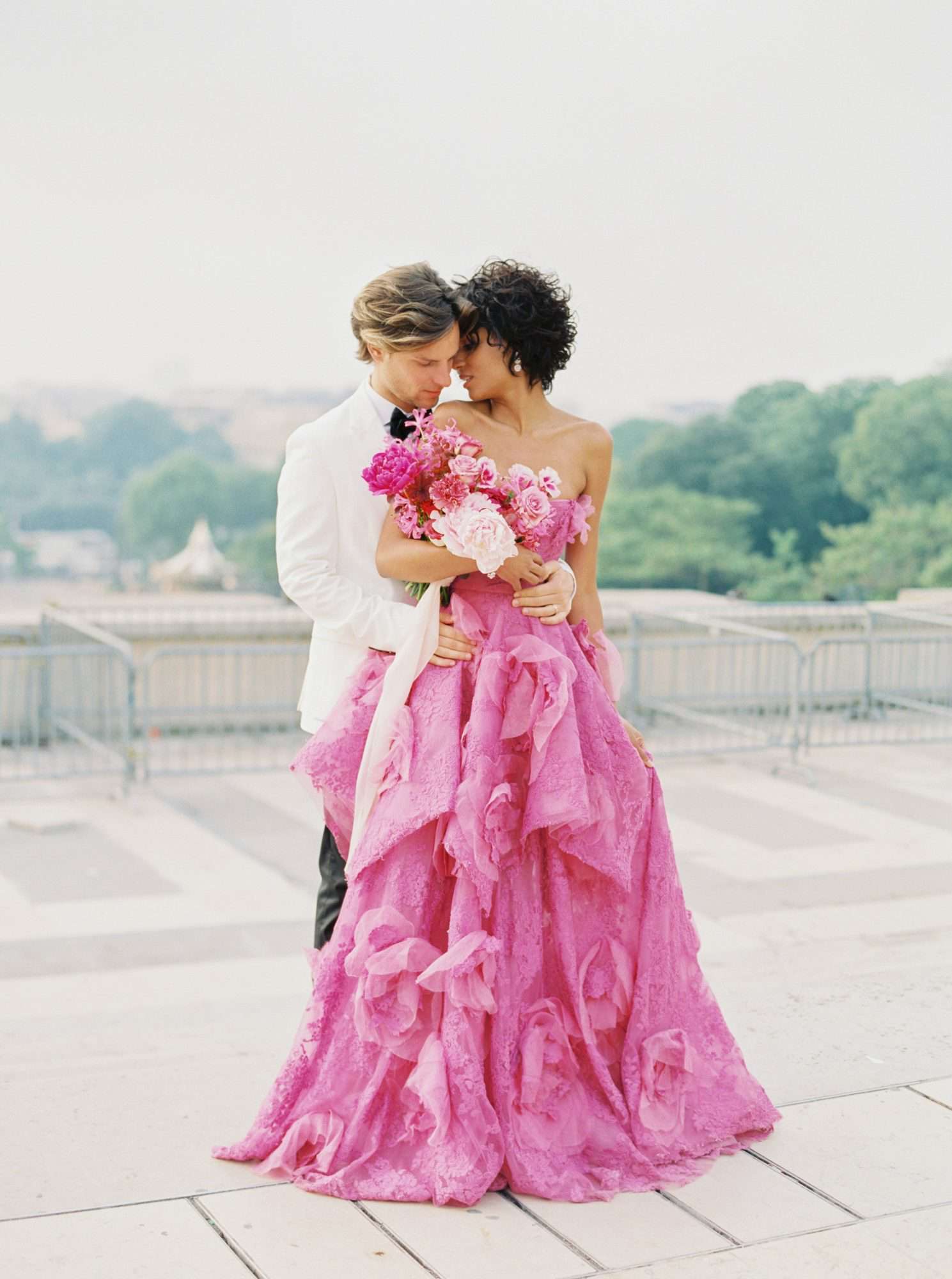hot pink ball gown with floral details