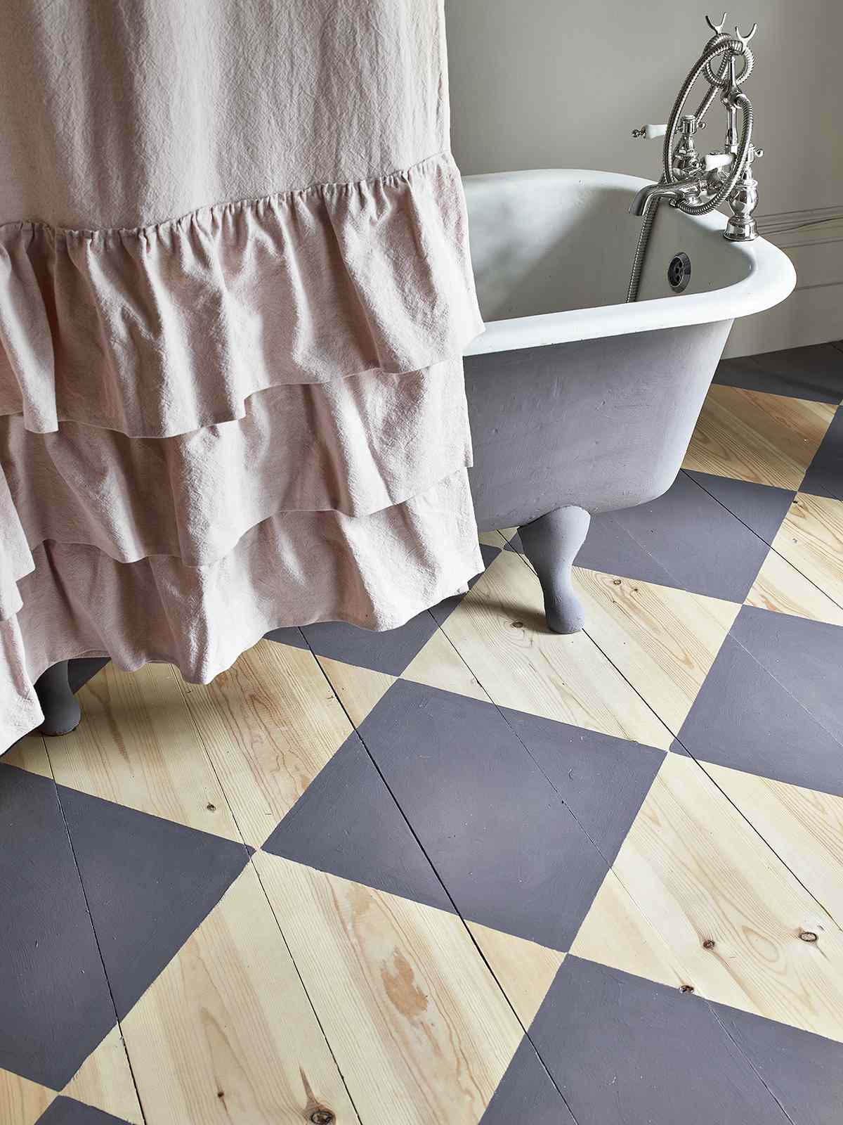Old Violet chalk paint checkered bathroom floors