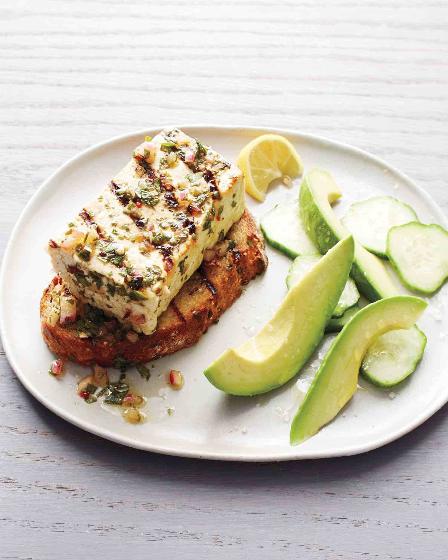 Grilled Tofu with Chimichurri on Grilled Bread