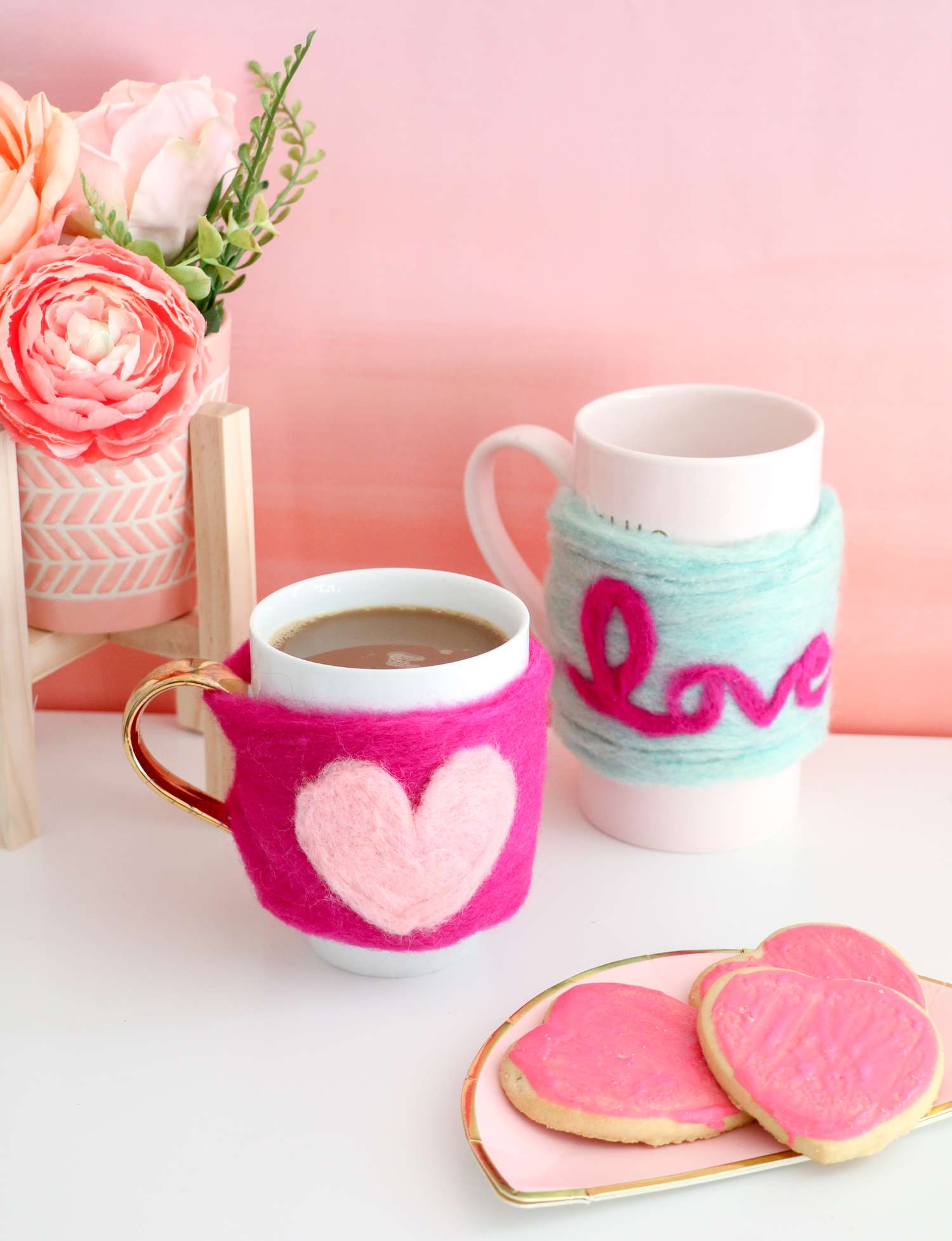 felted heart mug