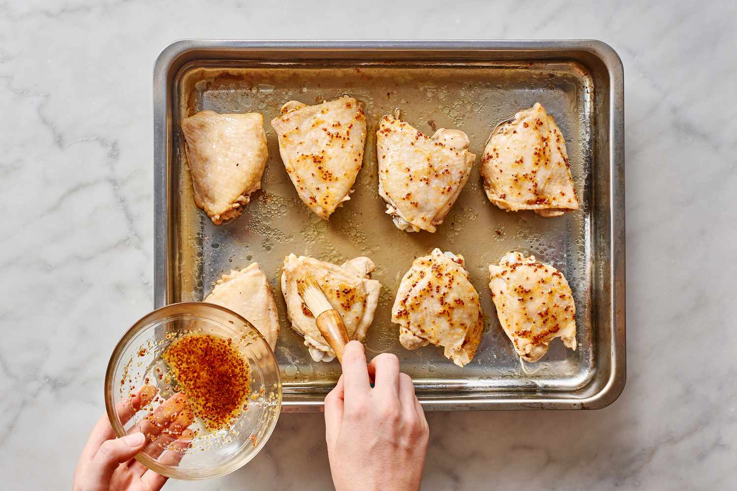 easy roasted chicken thighs - brush on honey mustard