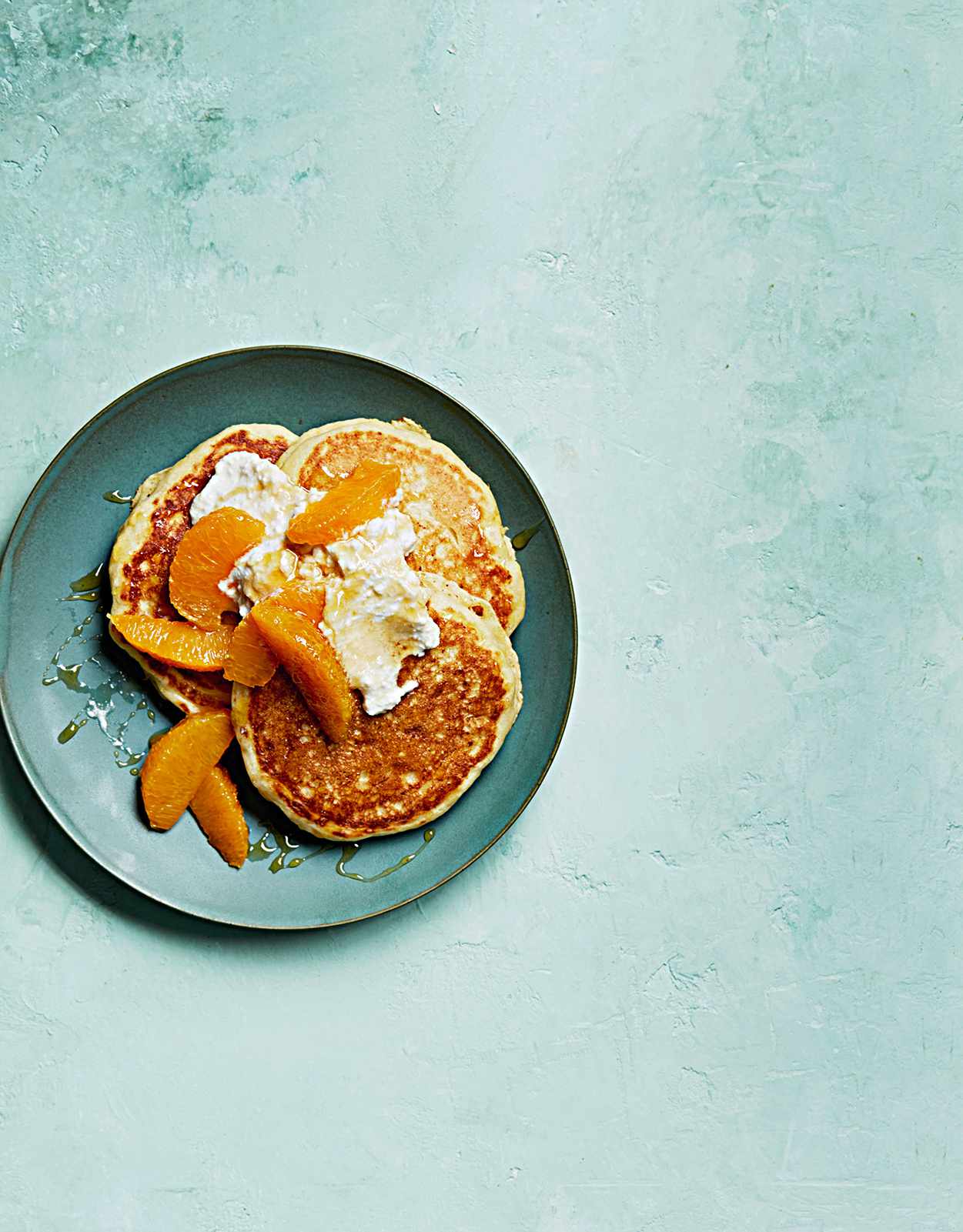 ricotta-cornmeal pancakes with oranges