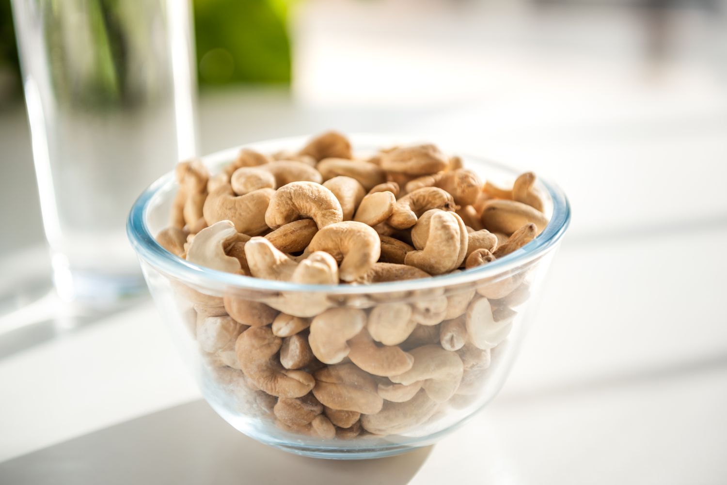 glass bowl of cashews