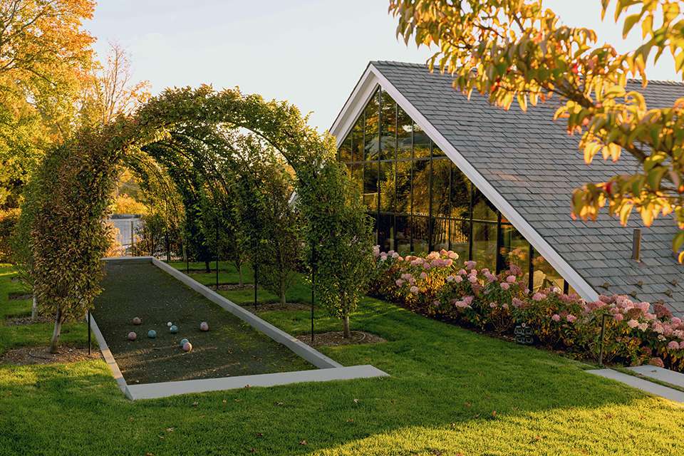 backyard with bocci and concrete edges