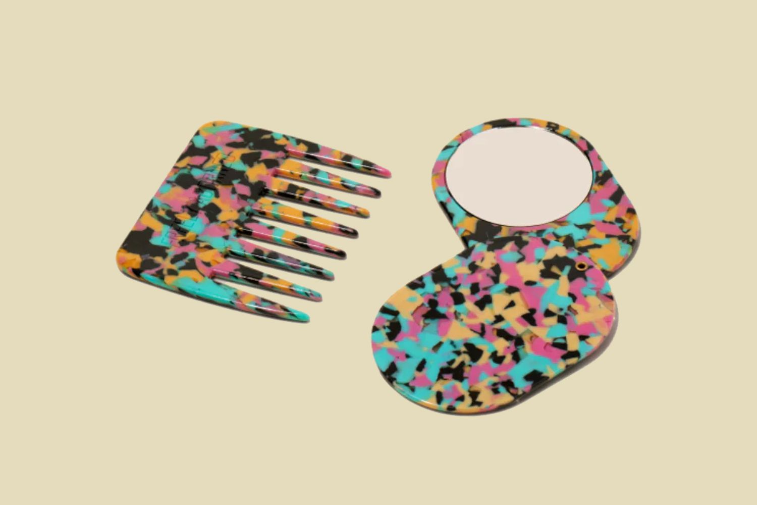 Freely Adorned Hand Comb & Swivel Compact Hand Mirror