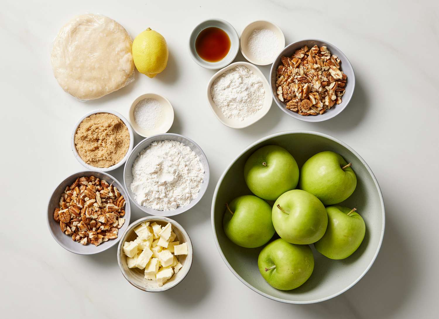 apple pecan pie ingredients overhead