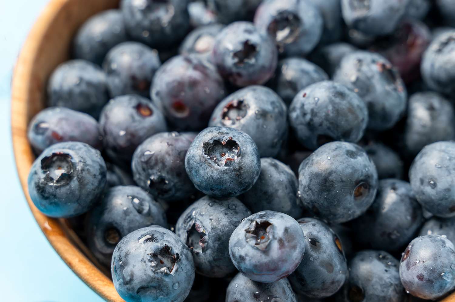 A closeup of a bowl filled with fresh blueberries