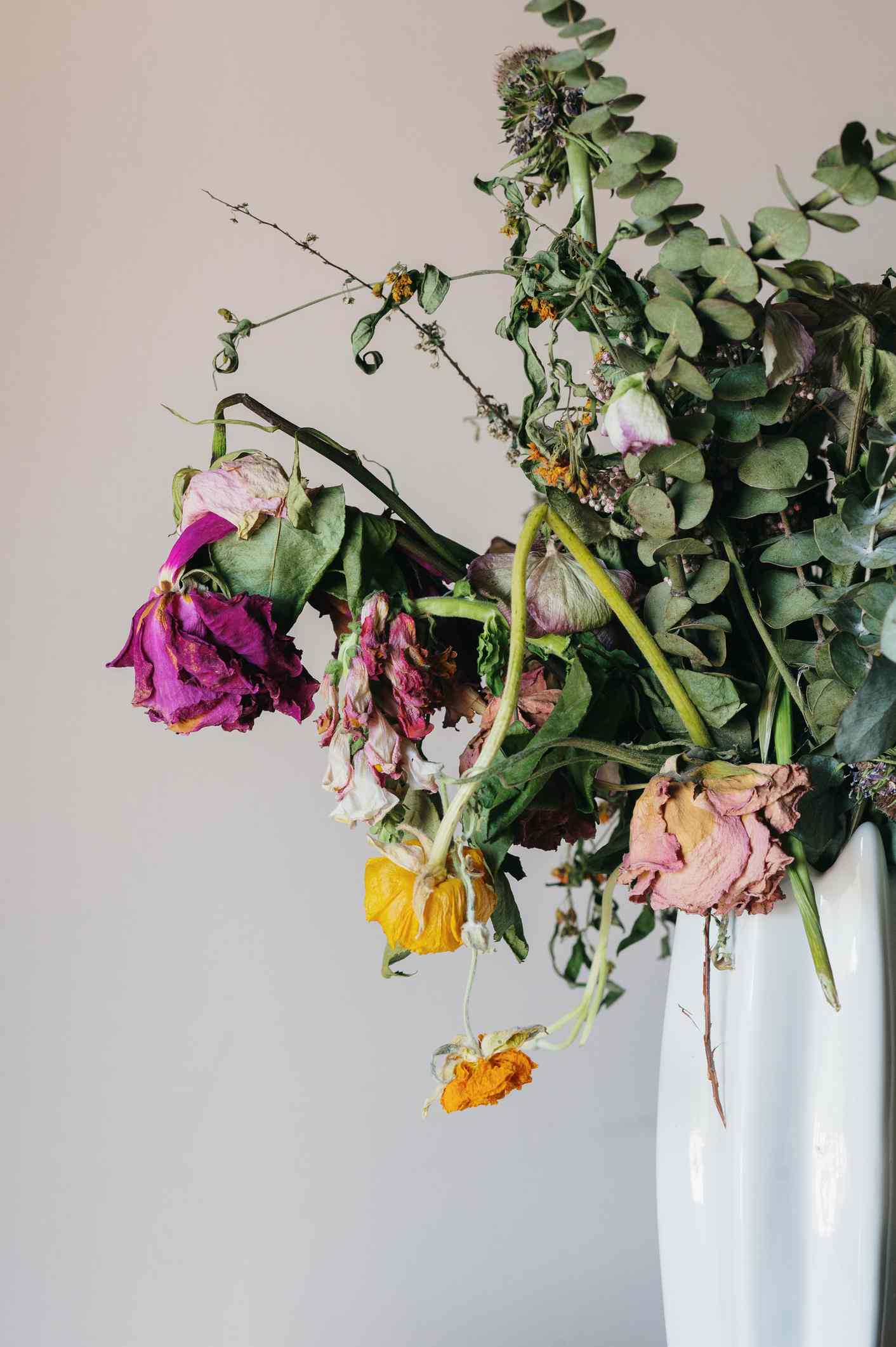 Dying bouquet with wilting flowers