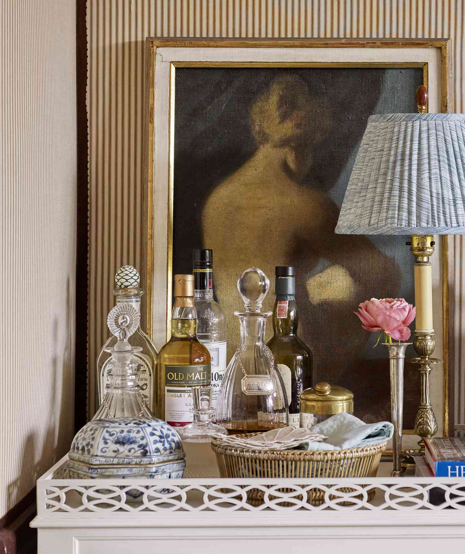 table lamp on a tray with drinks