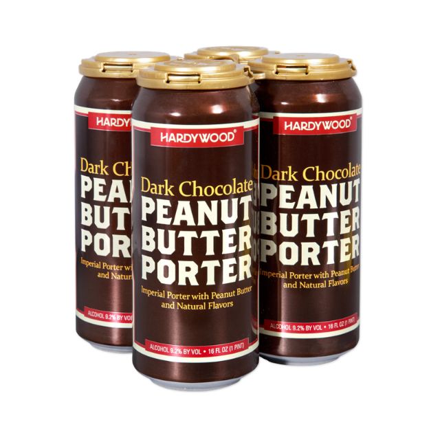 A fourpack of Hardywood Dark Chocolate Peanut Butter Porter beer cans