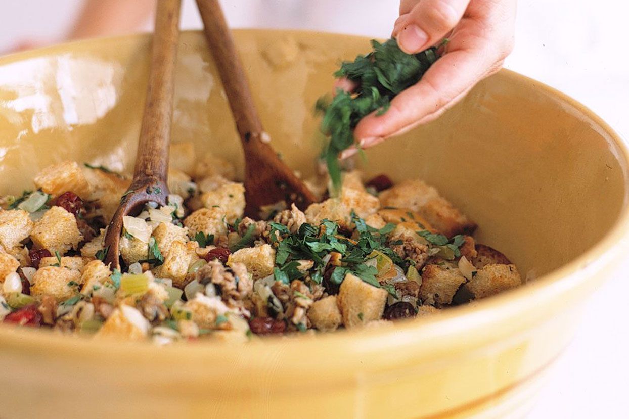 Adding herbs to stuffing