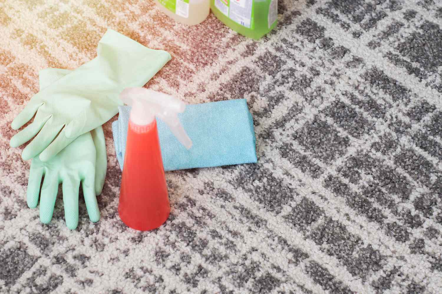 Spray and cloth for stained carpet