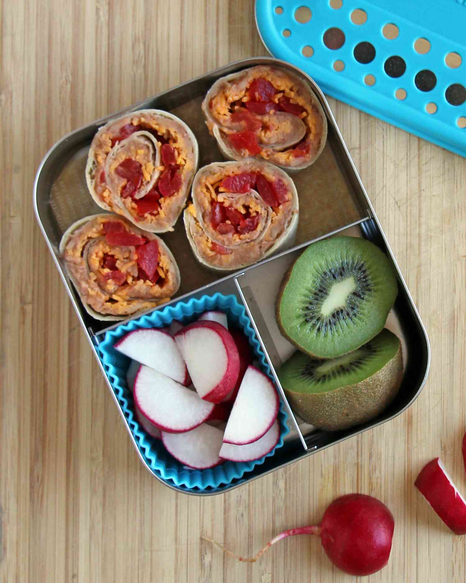 bento box taco pinwheels kiwi radish