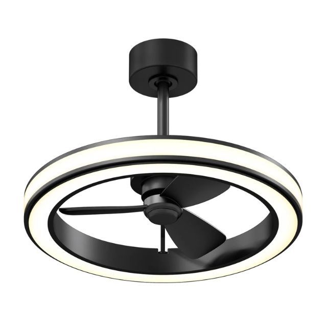 Ceiling fan with a circular LED light ring and modern design