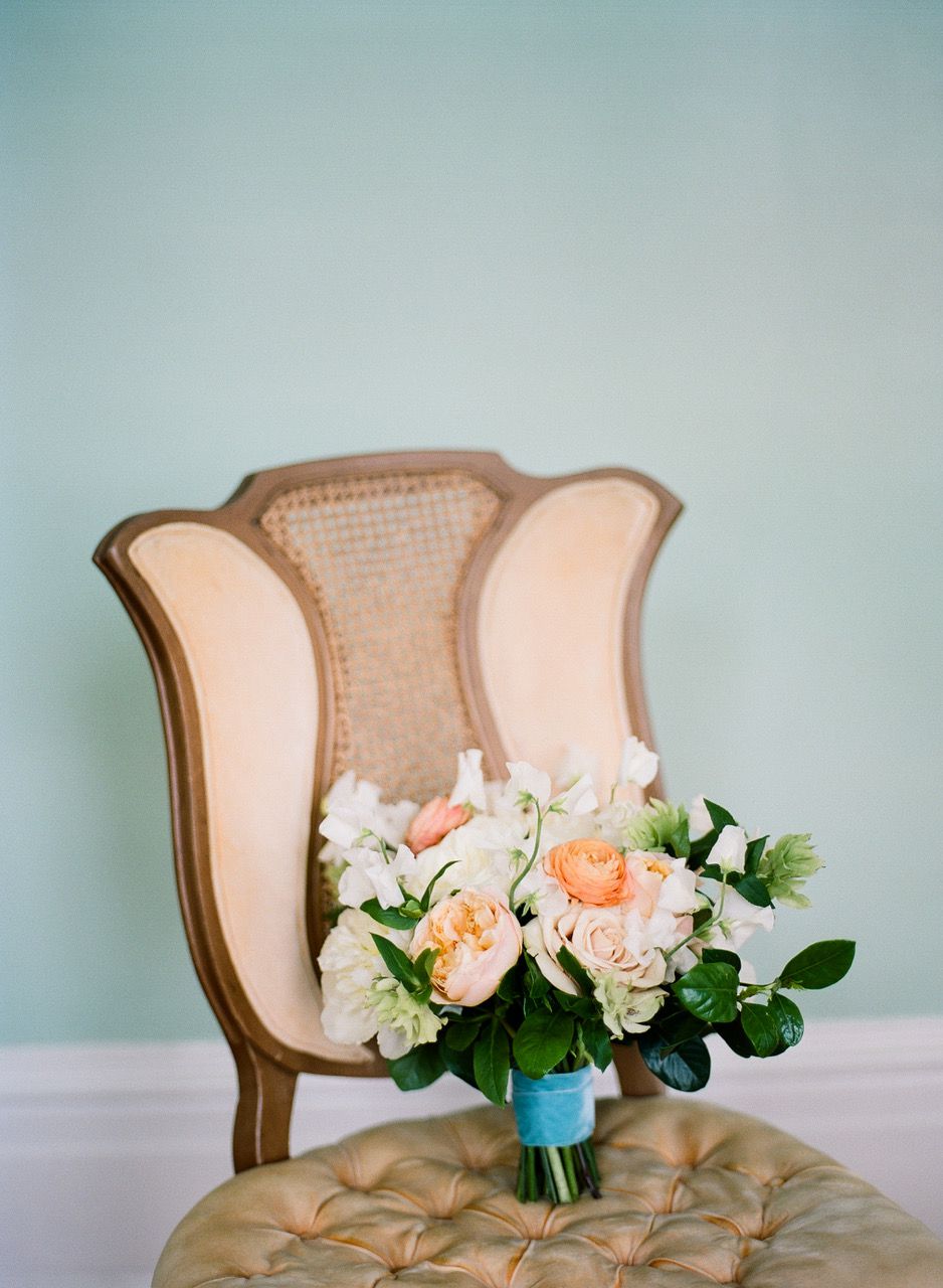 wedding bouquet in chair