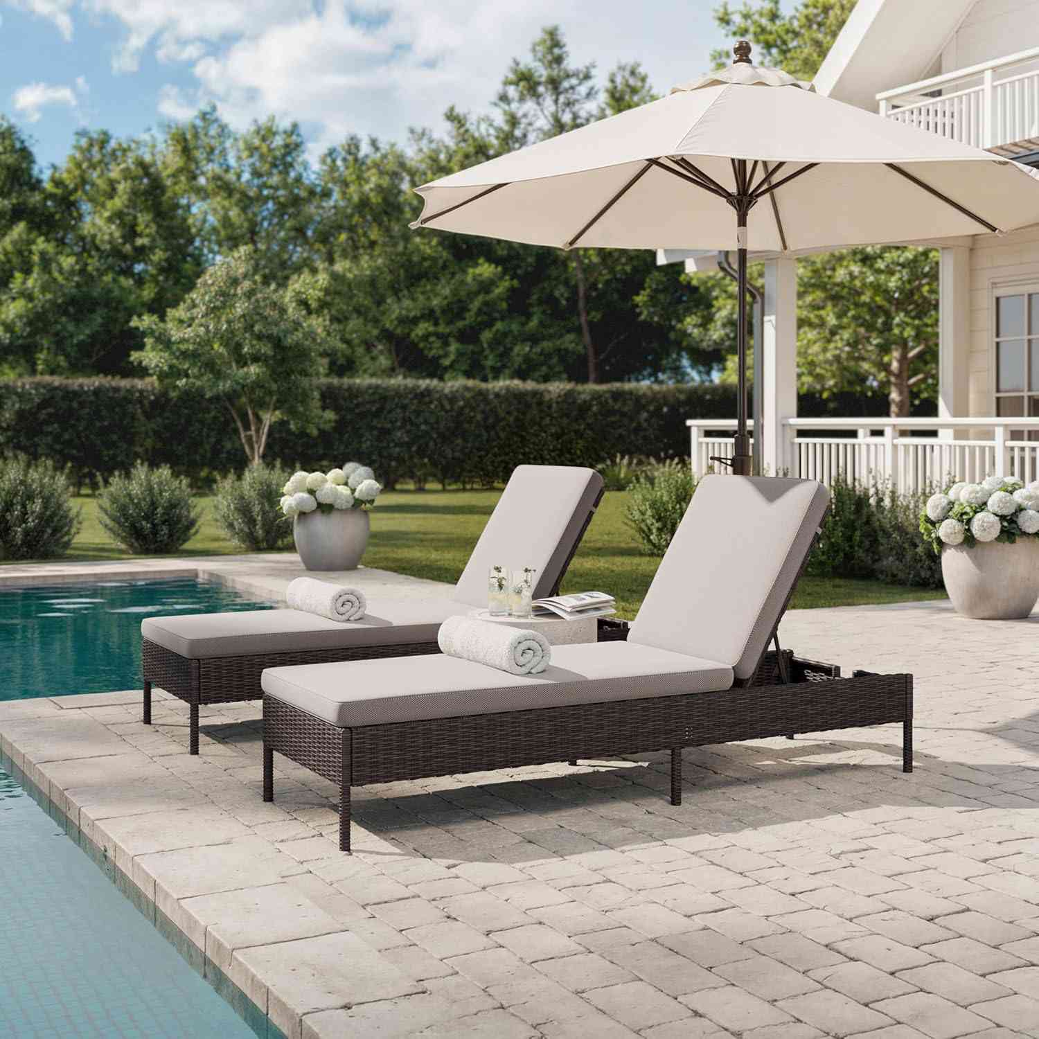 chaise lounge chairs by the pool