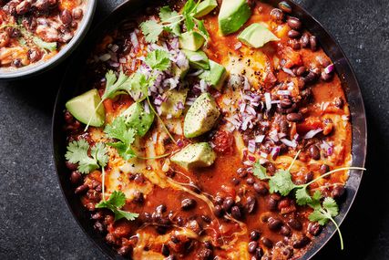 weeknight vegetarian chili served with tortillas