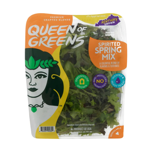 Package of Queen of Greens Spirited Spring Mix containing mixed greens for salads