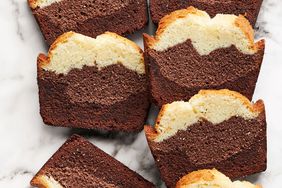 three layer marble pound cake on platter