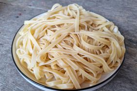 A plate filled with fettuccine pasta