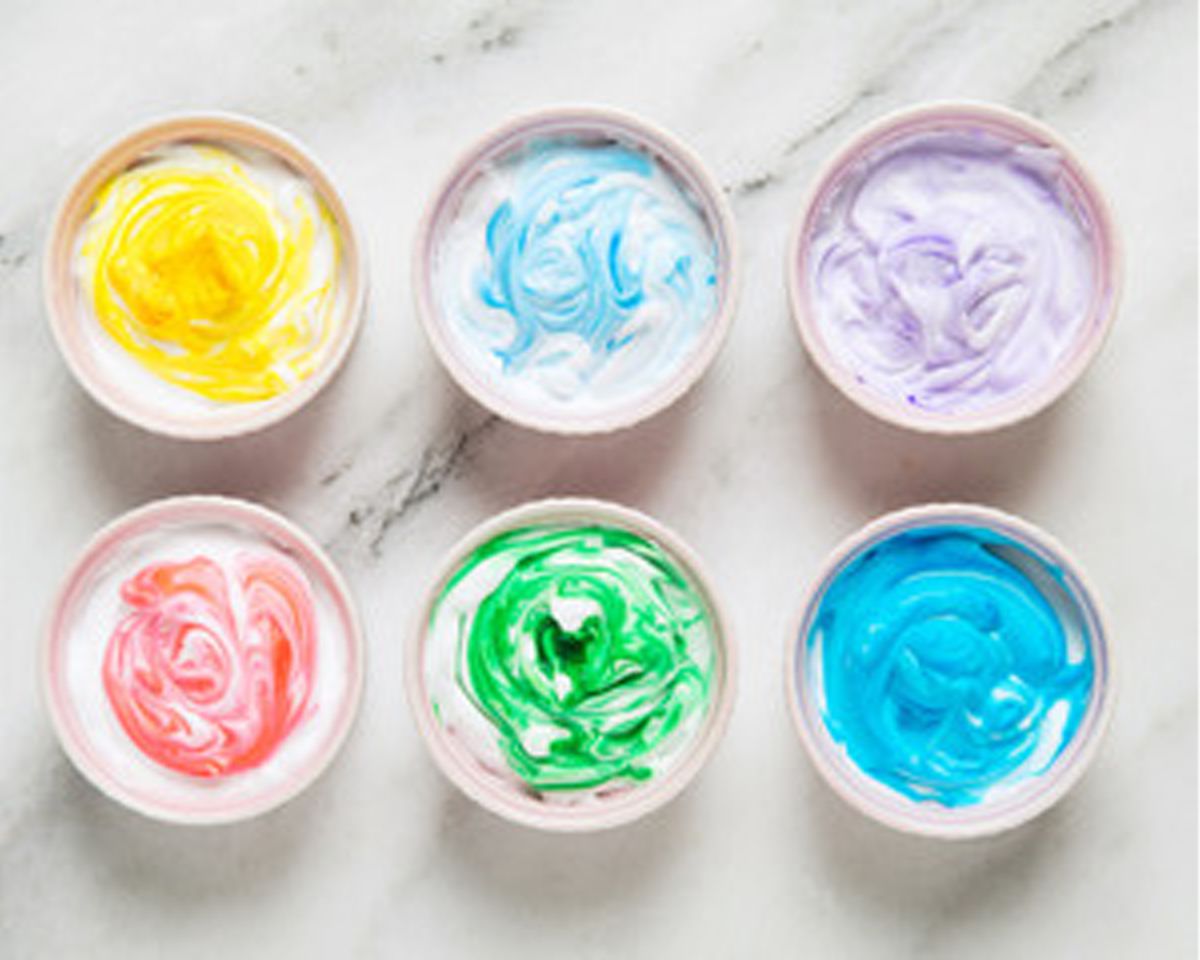 dyed easter eggs shaving cream step 1