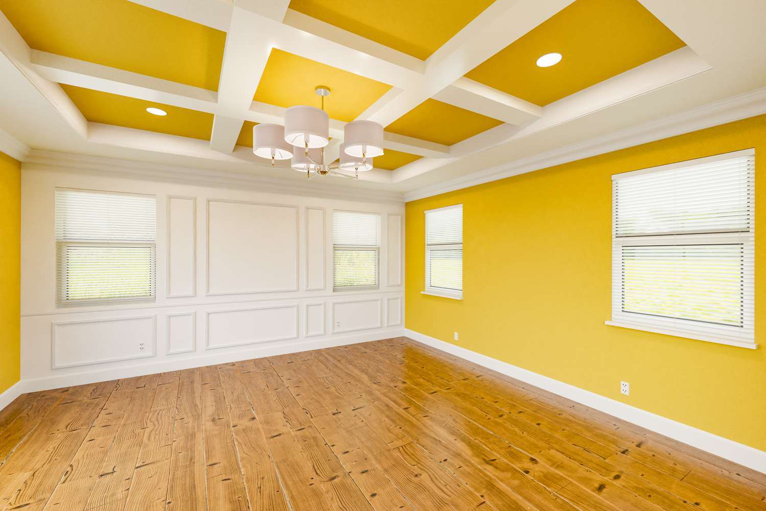 a room with yellow walls and a yellow ceiling