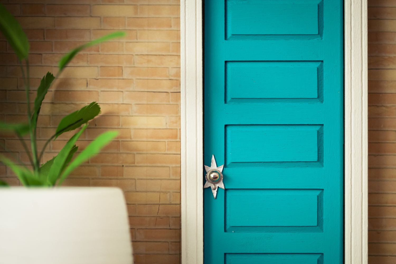 A teal front door