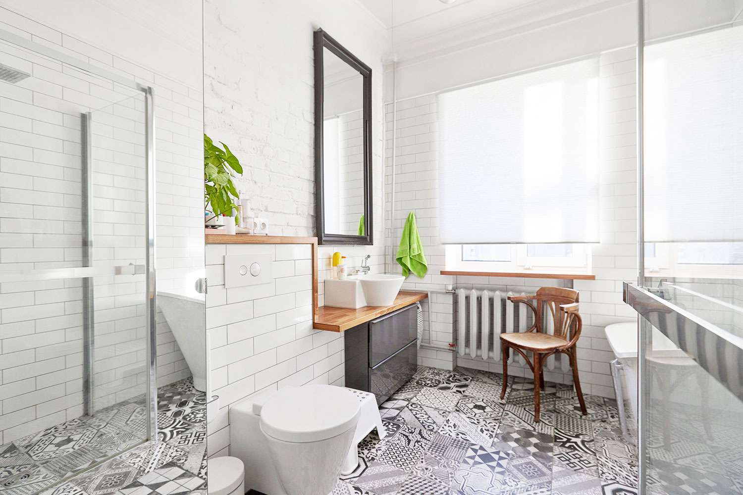 Bathroom with shade over window