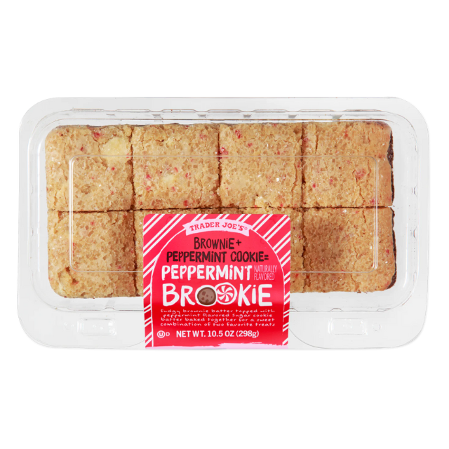 A packaged tray of Trader Joes peppermint brookies a dessert item