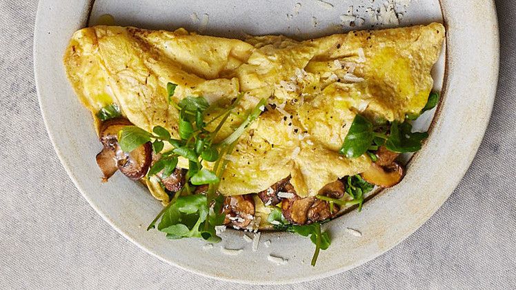 omelet with mushrooms avocado and watercress