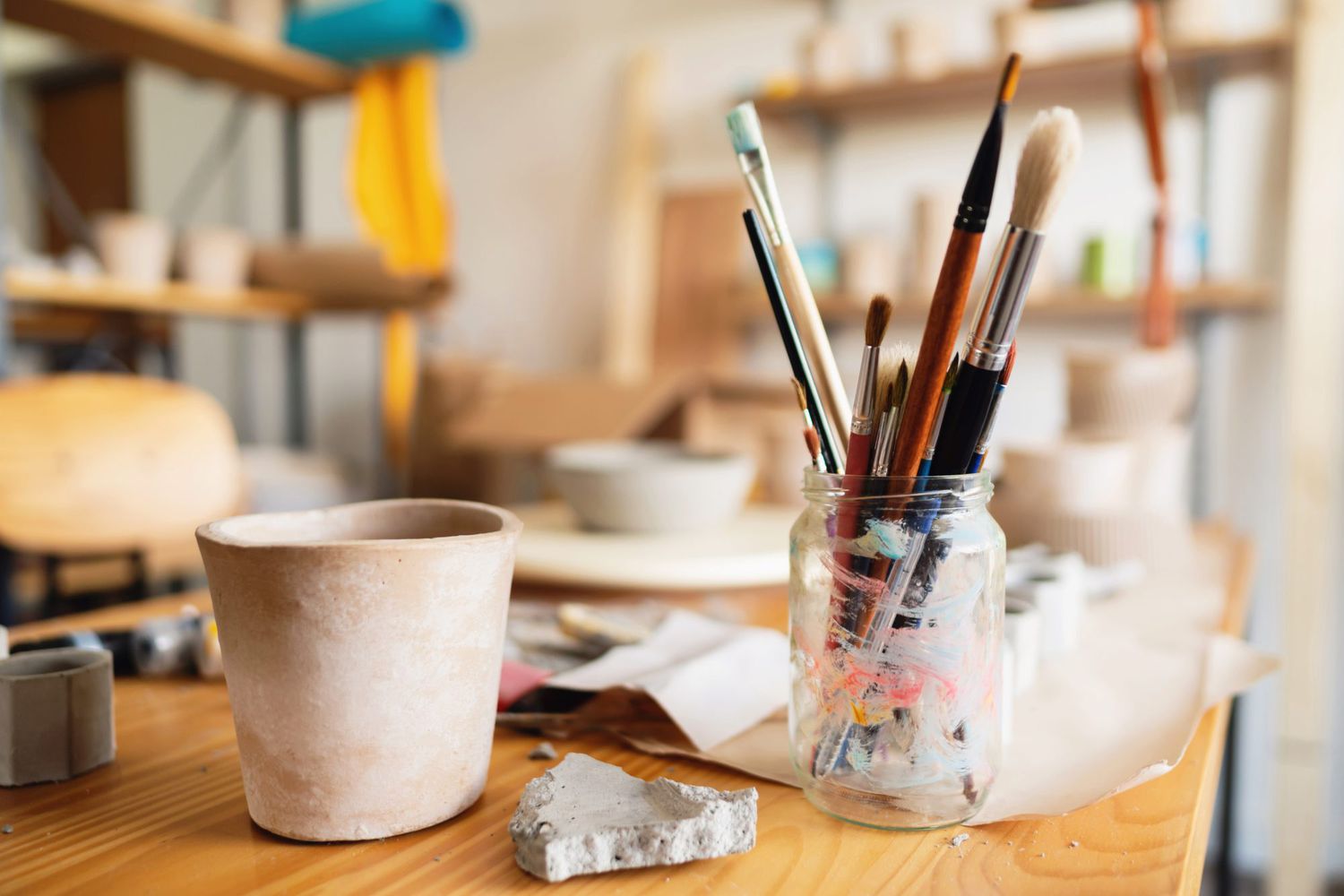 close-up of paintbrushes that have been used and need cleaning