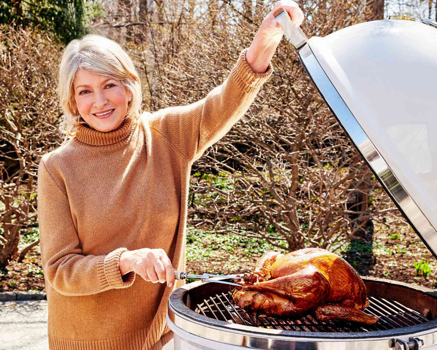 Martha cooking Thanksgiving turkey