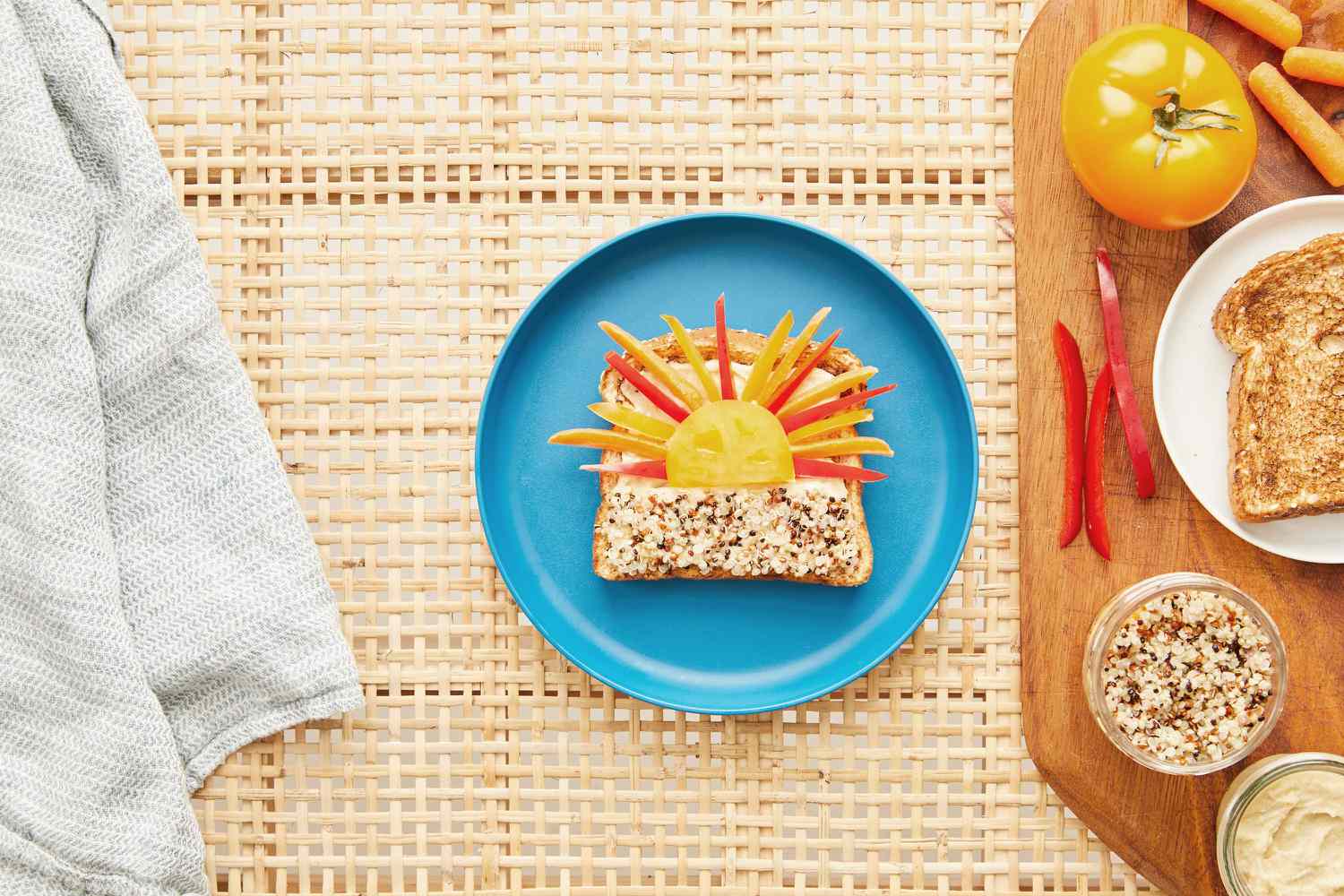 beach toast sunset on blue plate