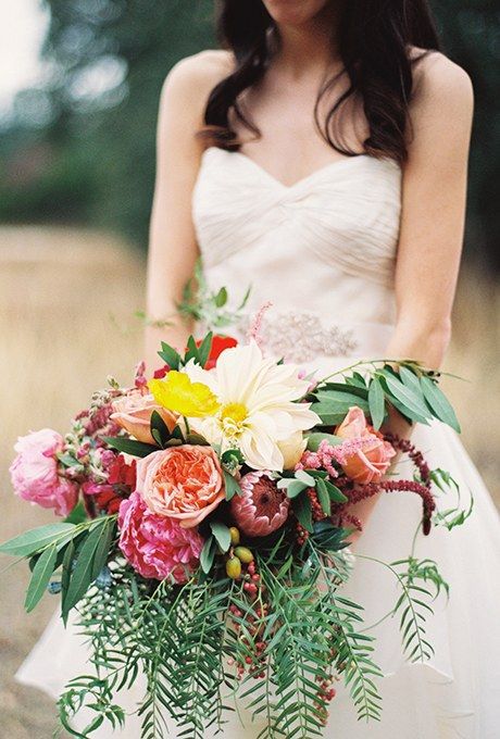 vibrant dahlia wedding bouquet