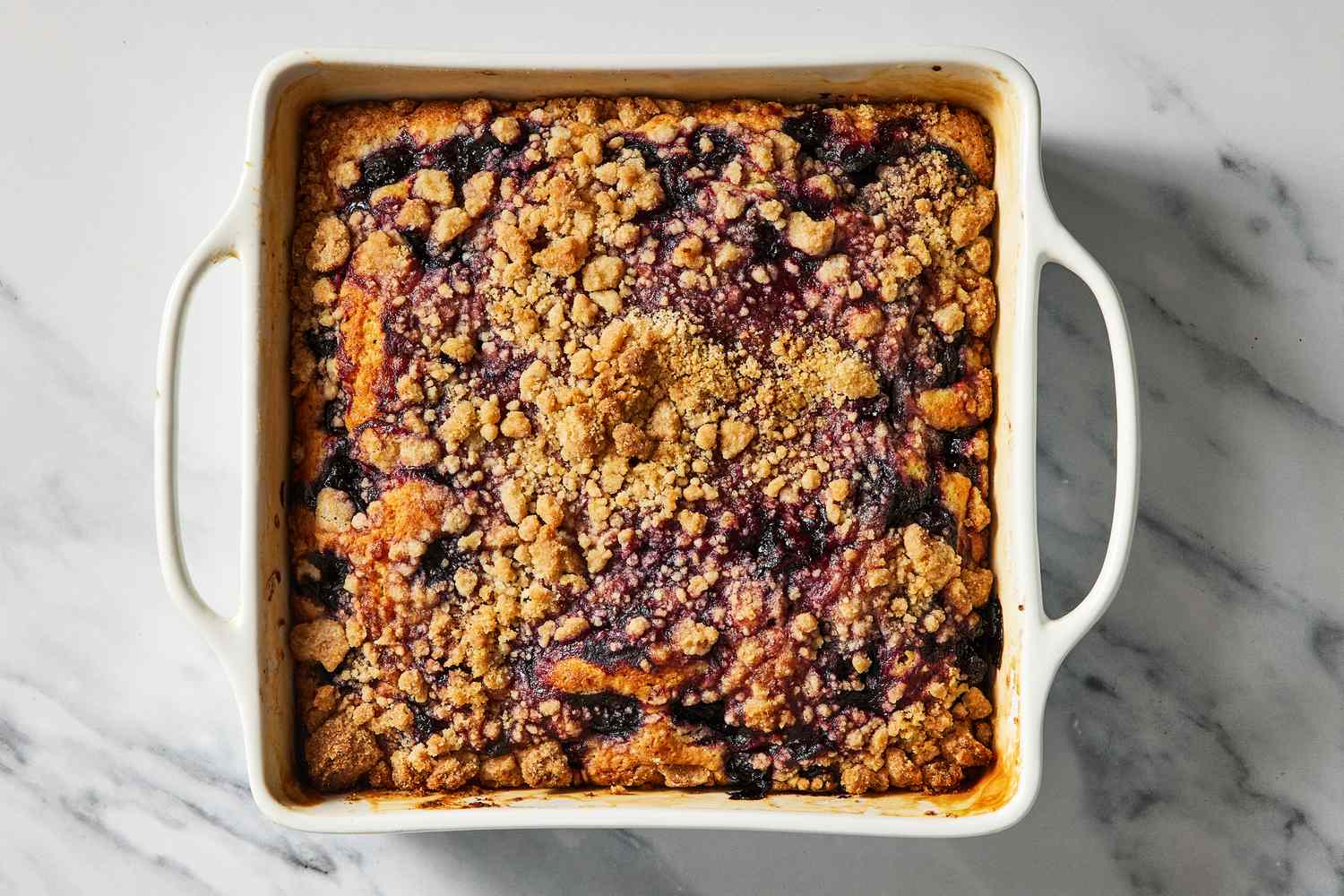 Baked Sour Cherry Crumb Cake ready to serve