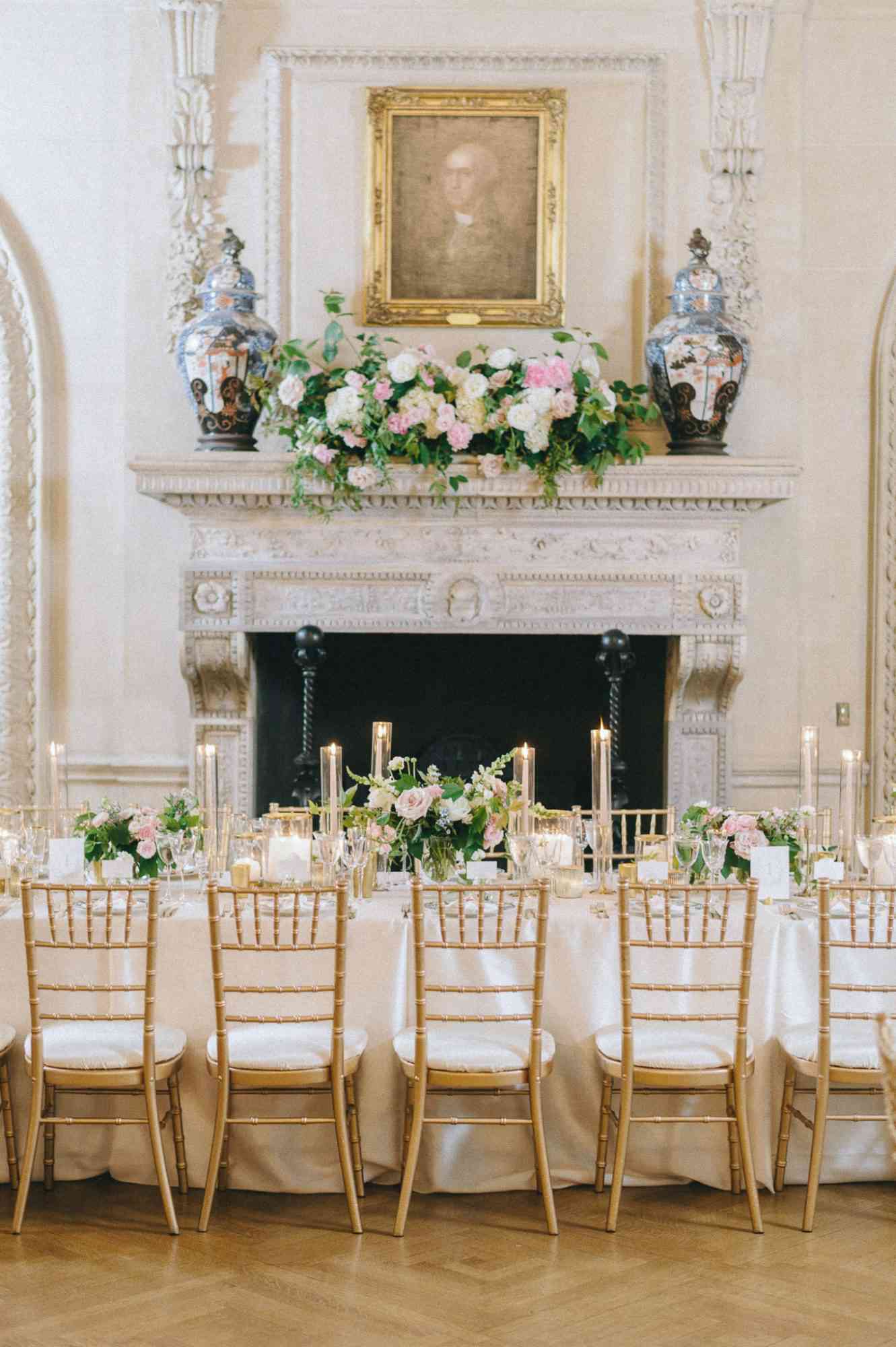 abby marcus wedding reception table fireplace 182