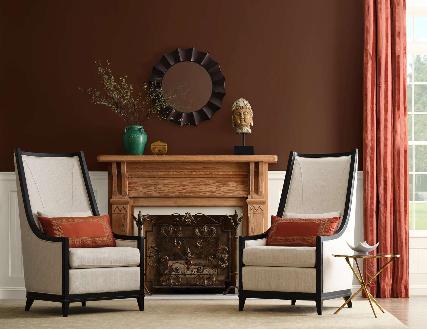 Living room with brown walls