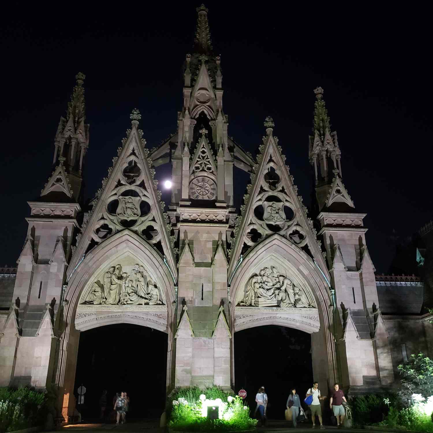 Arches at Green-Wood Cemetery at night