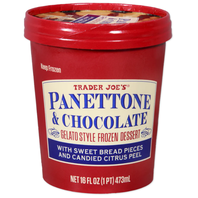 Trader Joes Panettone Chocolate Gelato Style Frozen Dessert container