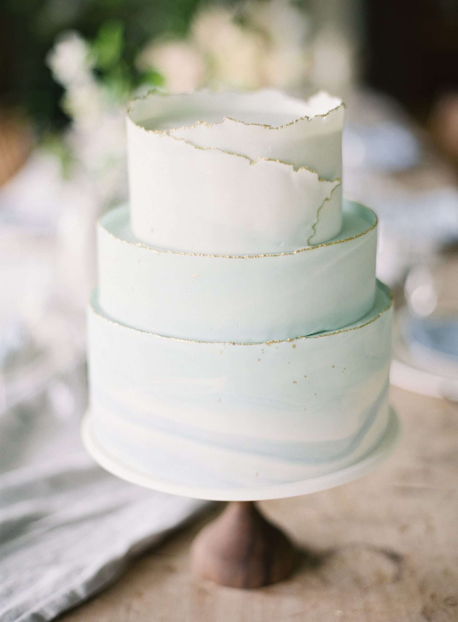 Blue Deckle-Edge Cake with Gold Details