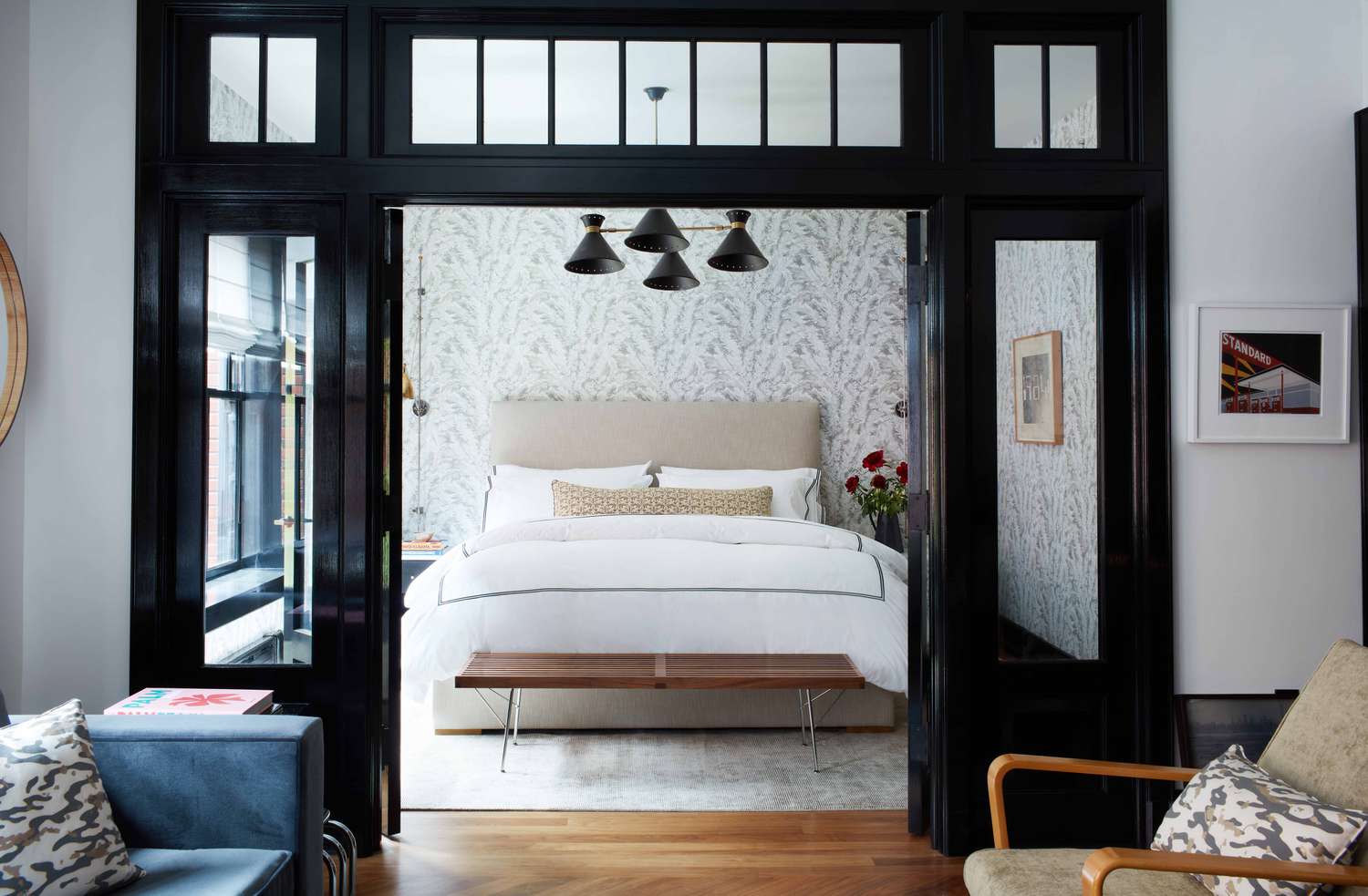 painted black entryway into bedroom 