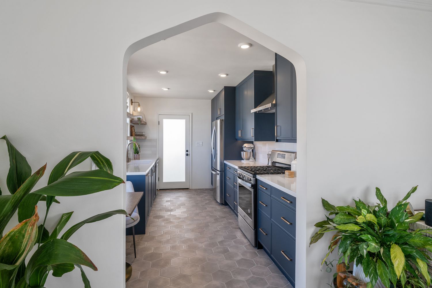 unique archway galley kitchen