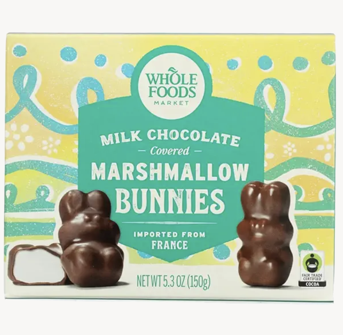 Whole Foods Market milk chocolate covered marshmallow bunnies packaging