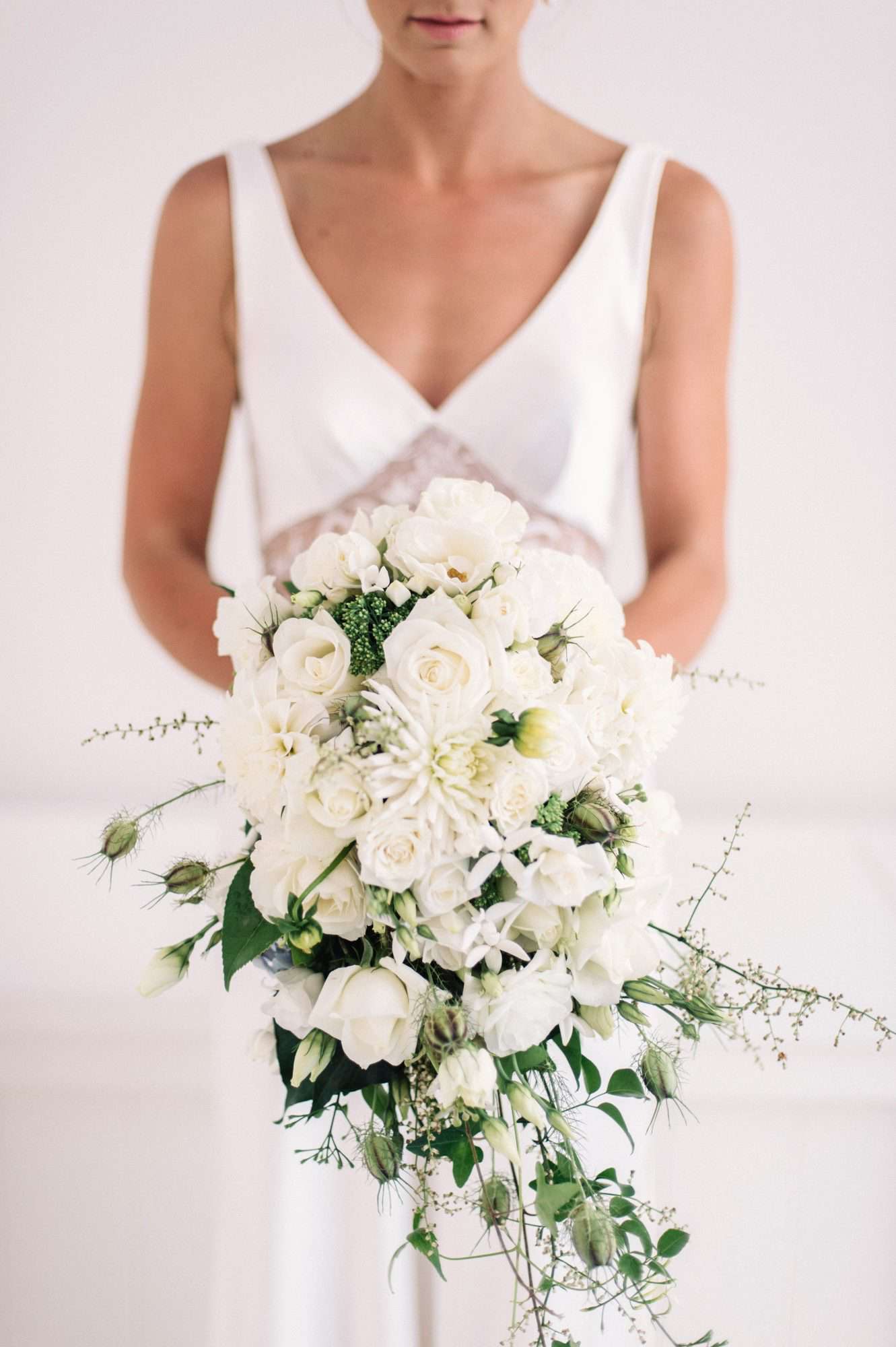 white cascading bouquet