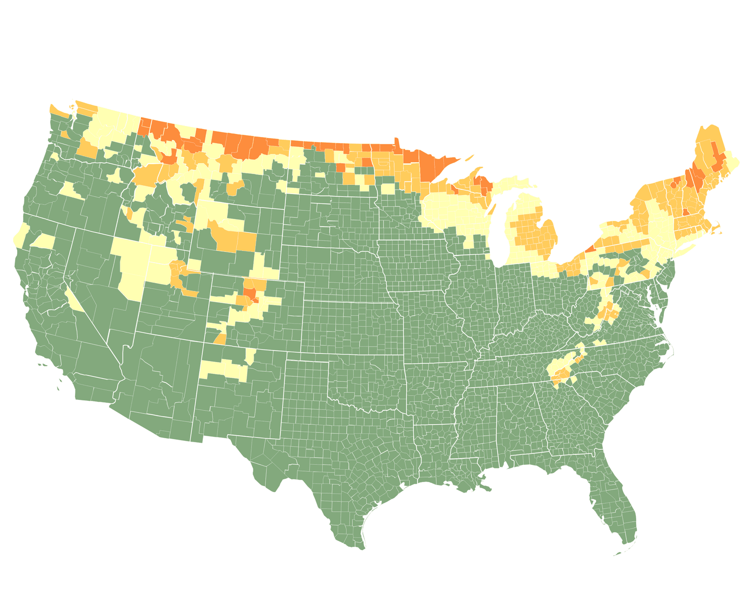 United States map showing peak fall foliage