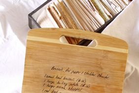 handwritten recipe on wood cutting board