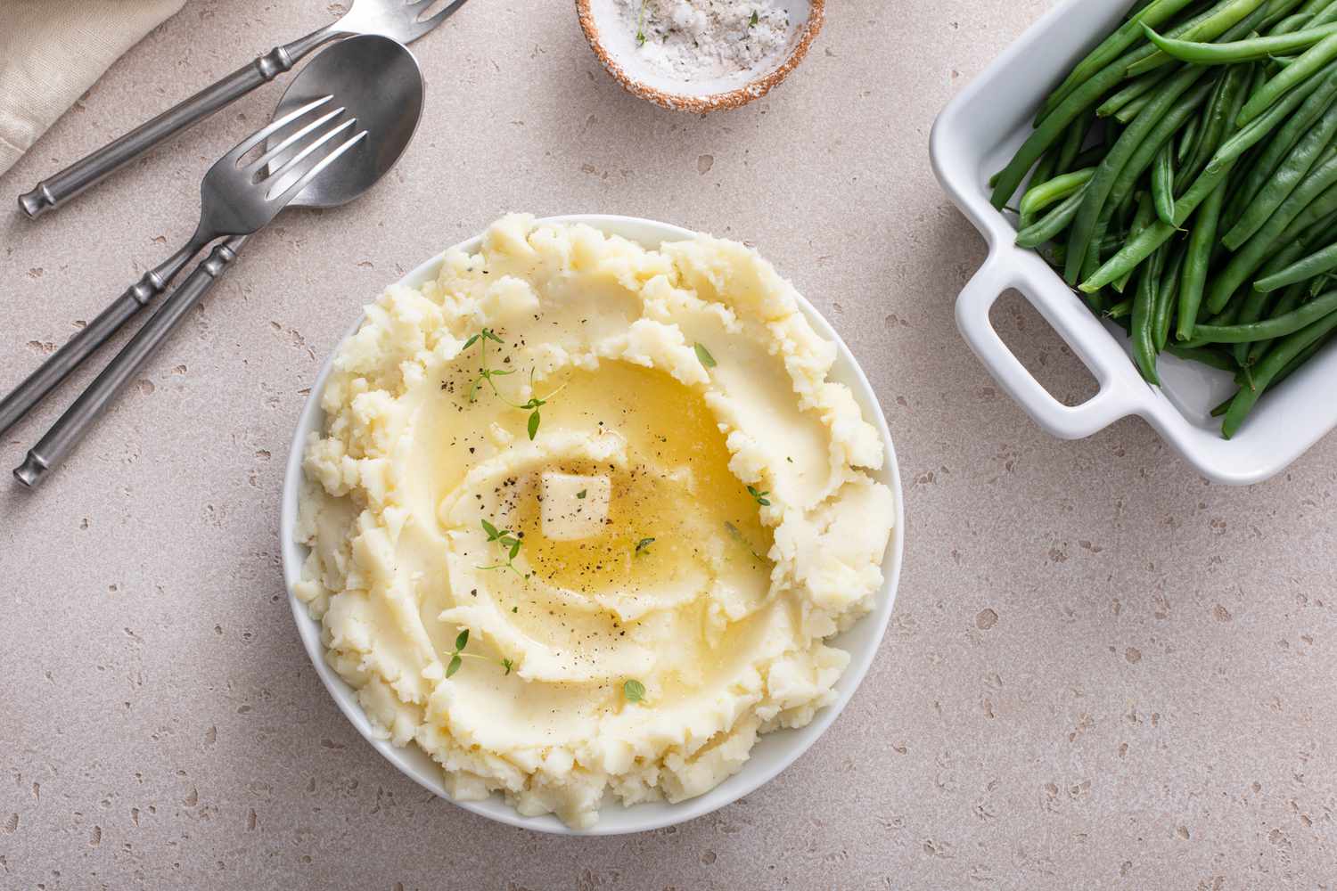 Mashed potatoes in a serving bowl, traditional side dish for dinner or celebration