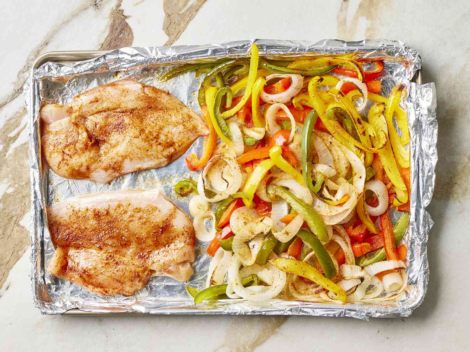 Chicken and vegetables on sheetpan