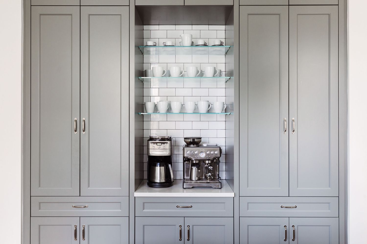 slim moder coffee bar with espresso machine