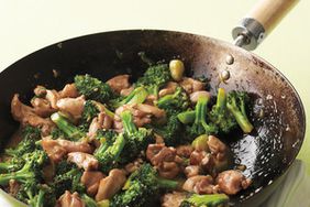 chicken-and-broccoli stir fry in wok